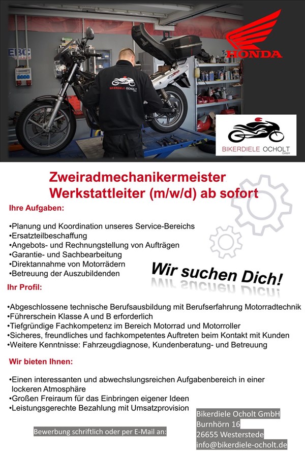 Zweiradmechanikermeister/in (m/w/d) Zweiradmechanikermeister/in (m/w/d)