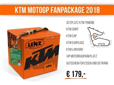 KTM MotoGP Fan Package 2018 KTM FAN PACKAGE 2018
Die MotoGP ist 2018 wieder in Österreich – und das KTM-MotoGP-Team mit dabei!
Vom 10. bis 12. August 2017 z... Weiter >>