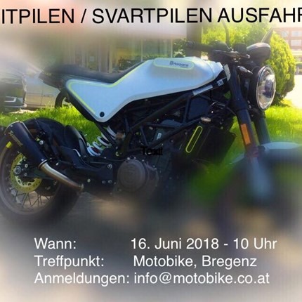 "PILEN"-Ausfahrt.....
An alle VITPILEN und SVARTPILEN FAHRER??
Anmeldung bis spätestens Mittwoch 13. Juni 2018!!
Treffpunkt: 9.30 Uhr
Abfahrt ... Weiter >>