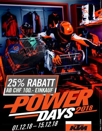 Chlaushöck und KTM Power Day, 8. Dezember von 17.00 bis 21.00 Uhr
Unser Winter-Highlight! Wir laden unsere Kunden alljährlich zum KTM Chlaus, bzw. Powerday und zum... Weiter >>