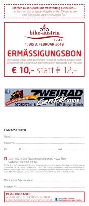 BIKE-AUSTRIA Tulln ----- 01. bis 03. Februar 2019 - Bild 1 BIKE-AUSTRIA Tulln ----- 01. bis 03. Februar 2019 - Bild 1