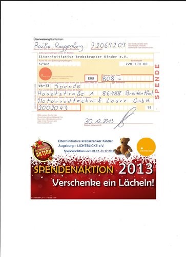 Biker Spenden 808.-€ an krebskranke Kinder