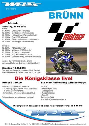 Bus ab Graz zu Moto GP Brünn 2015
