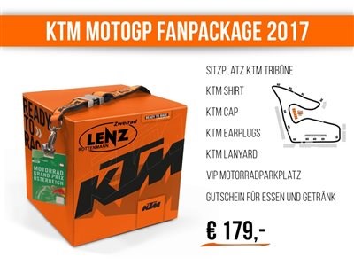 KTM MotoGP Fanpackage KTM FAN PACKAGE 2017
Die MotoGP ist 2017 wieder in Österreich – und das KTM-MotoGP-Team mit dabei!... Weiter >>