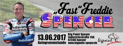 Motorrad-Weltmeister Freddie Spencer kommt zu Big Point Speyer am 13.06.2017 Motorrad-Weltmeister Freddie Spencer kommt zu Honda-Händler Big Point nach Speyer
Der dreifache Motorrad-Weltmeister „Fast“ Fre... Weiter >>