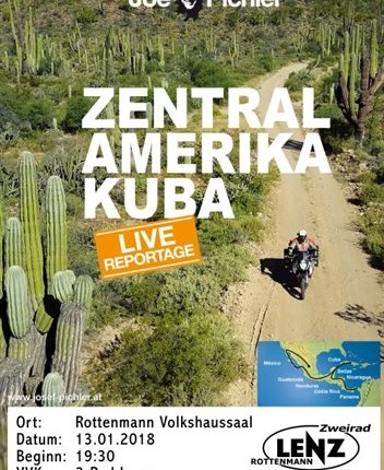 Joe Pichler - Zentralamerika Kuba
Zentralamerika & Kuba
Abenteuer pur auf über 19.000 km: Renate und Joe Pichler durchstreifen auf ihrer KTM ganz Zentralamerika ... Weiter >>