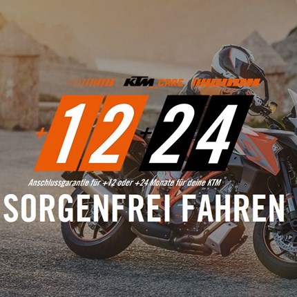 Anschlussgarantie für KTM Bikes KTM-Care -Die Anschlussgarantie für dein KTM Bike...Vorteile auf einen Blick:-Werterhaltung deines Bikes-Umfassender Reparaturschutz-Europaweite Gültigkeit-Liquiditätssicherung im Reparaturfall-Hohe Planungssicherheit-Fahr...