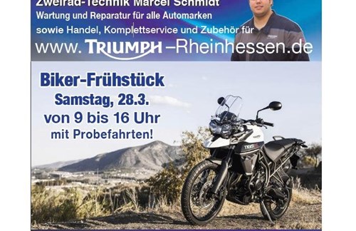 Saisonstart - traditionelles Biker-Frühstück am 28.03.15 mit Probefahrten bei Triumph Rheinhesssen