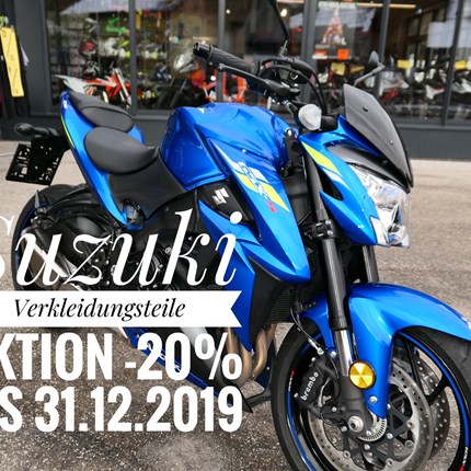 Suzuki & Honda Verkleidungsaktion -20% Jetzt bis Ende Dezember 2019 gibt es eine Suzuki & Honda Verkleidungsaktion mit minus 20%!
Also ... Weiter >>