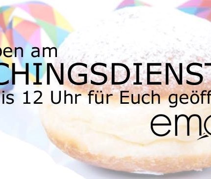 Faschingsdienstag 8-12 Uhr geöffnet
Liebe Kunden, liebe Partner!
Wir haben am Faschingsdienstag von 8 bis 12 Uhr geöffnet.