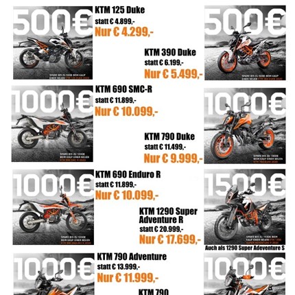 KTM Power Deals bis zum 31.10.2020
KTM Power Deals bis zum 31.10.2020