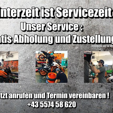 Winterzeit ist Servicezeit
Winterzeit ist Servicezeit
Unser Service :
Gratis Abholung und Zustellung
Im Umkreis von ca. 30 Km
Deine Vorteil... Weiter >>