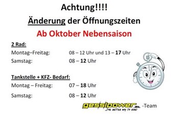 ACHTUNG ab Oktober gelten die WINTERÖFFNUNGSZEITEN ....