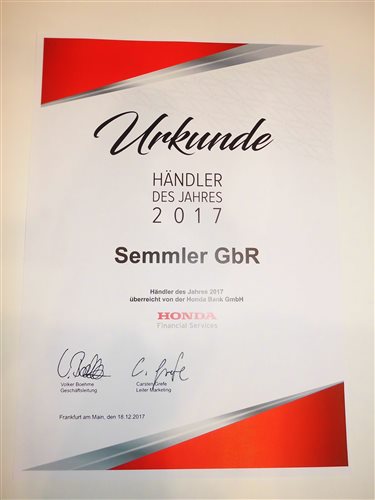 Honda Semmler Auszeichnung Von Der Honda Bank Gmbh