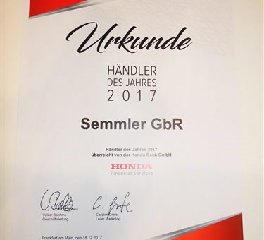 Honda Semmler Auszeichnung Von Der Honda Bank Gmbh