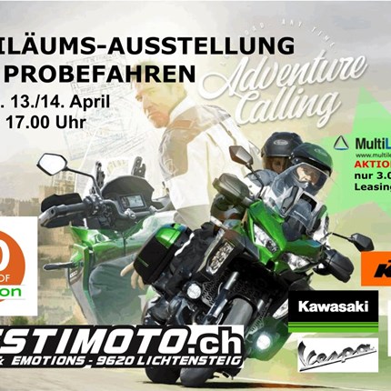 Jubiläums Motorrad Ausstellung 13./14. April30 Jahre Destimoto in LichtensteigNeuheiten der Marken KTM, Kawasaki, Vespa, PiaggioProbefahren der wichtigsten NeuheitenAKTION 3% Lea...